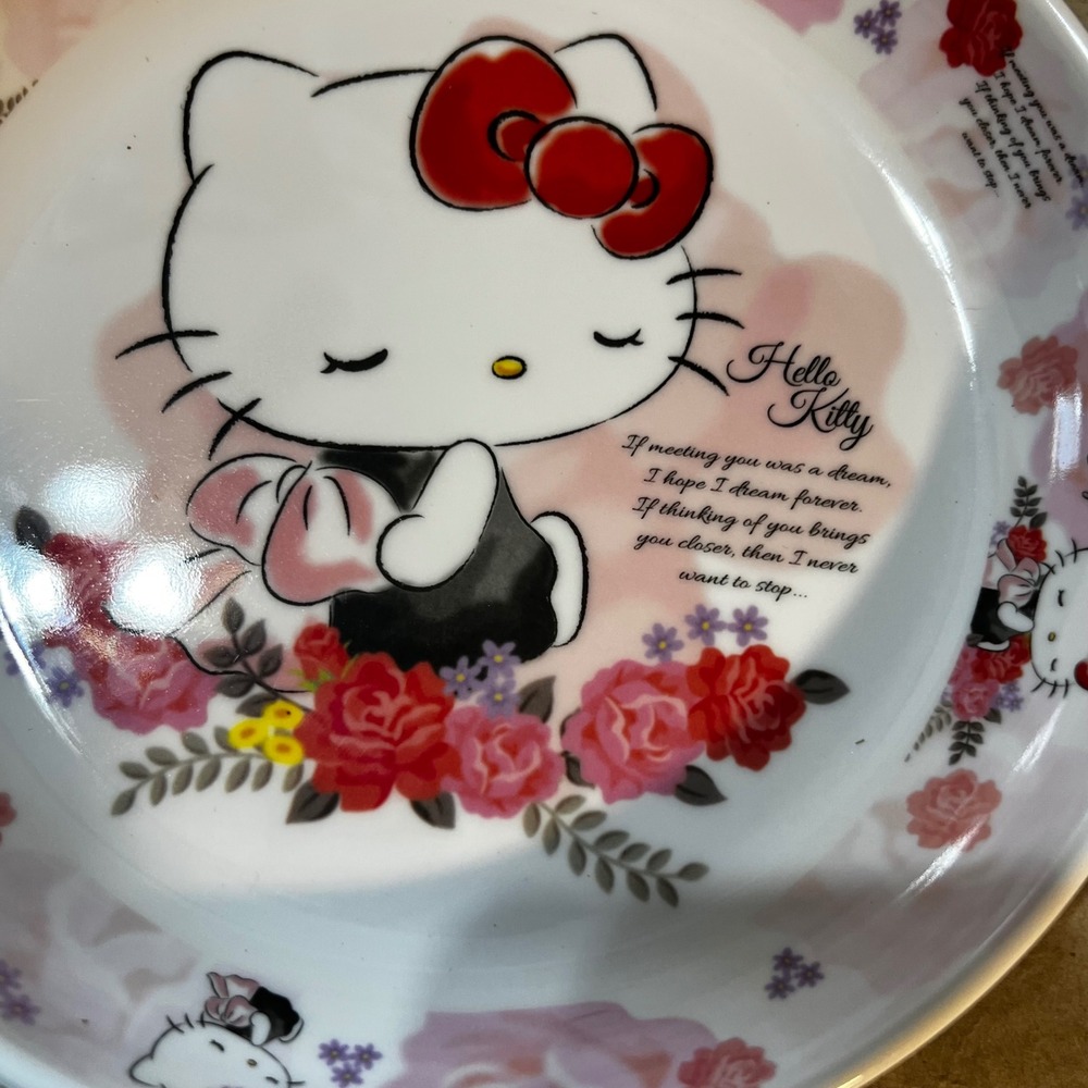 Sanrio 8.5" Hello Kitty Plate Pink Floral Rose Kawaii Melamine Quote Decor - Picture 2 of 8